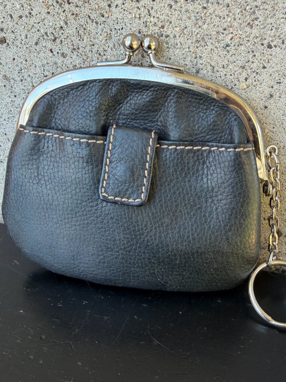 Vintag Leather Coin Purse Mini Wallet Metal Frame ID Window Credit Card Case Blk